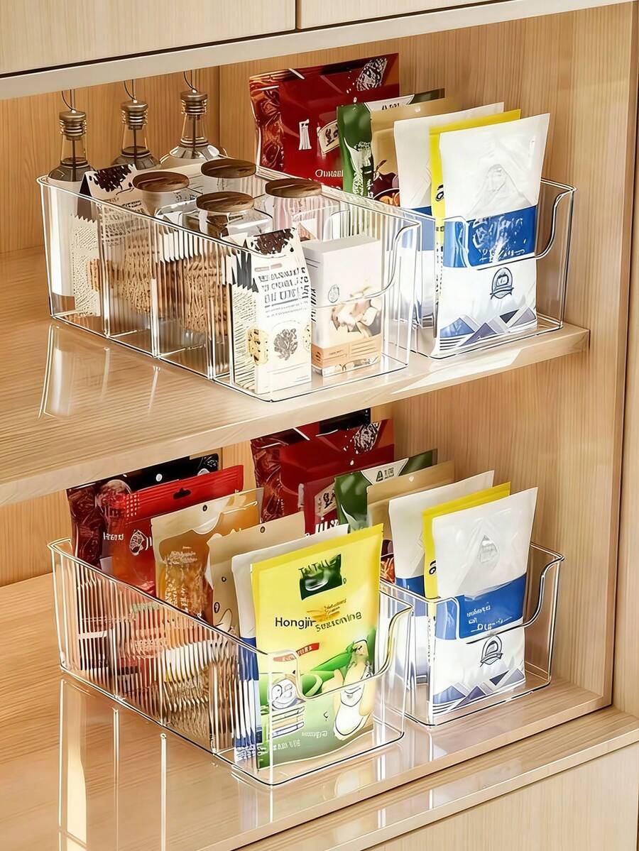 Multifunctional Spice Divider Box | Thickened PP Kitchen Cabinet Storage Rack With Upright Transparent Double-Ear Handle Storage Box Suitable For Refrigerator And Tabletop - Multicolor - View 1