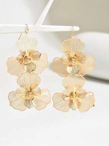 1 Pair Fashion Purple Double-Layer Flower Earrings, Exaggerated Design, Women's Long Multi-Layer Flower Pendant Earrings, Suitable For Valentine's Day, Daily Wear, Mother's Day, Gift - Double-layered Flower Earrings - View 2