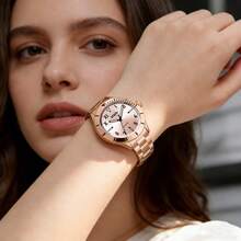 Reloj de Cuarzo ZOEA EZ9488, Diseño Clásico, Correa de Acero Inoxidable, Resistente al Agua y al Desgaste, Luminiscencia Nocturna, Disponible en Colores Dorado, Rosa y Plata - Correa-Rosa dorado/letras negras - Ver 6