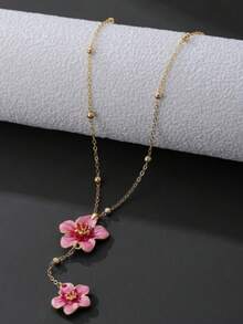 A New Women's Fashion Pendant Necklace, Elegant, Featuring A Handmade, Five-Petal Gradient Pink Flower Pendant, Designed To Match. - Multicolor - View 5