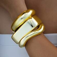 3/1pc Women's Bracelet, CCB Material Vintage Metallic Luster Bohemian Style Simple Thick Bangle, Basic Bracelet Set, Suitable For Daily Wear, Gatherings, Vacations, Parties, Jewelry Gift For Her - Yellow Gold - View 5