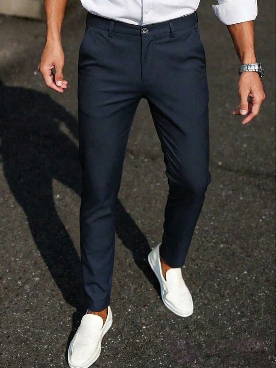 男士休闲商务正装西裤，春夏男士纯色直筒西裤 - 藏蓝色 - 查看 1