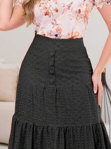 Women's Midi Skirt Fashion Social Evangelical Ruffle Party Round Casual Executive - 黑色 - 查看 5