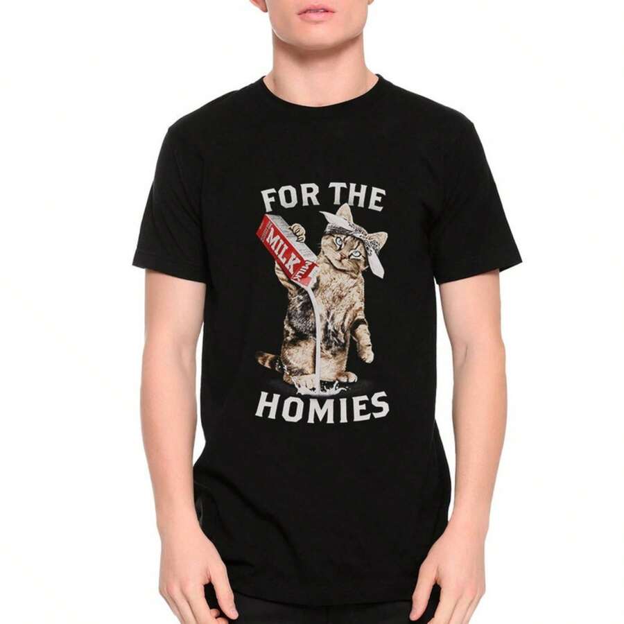 For The Homies Funny Rap T-Shirt, Hip-Hop Cat With Milk Tee, Men's Women's Sizes (Met-157) - màu đen - Xem 1