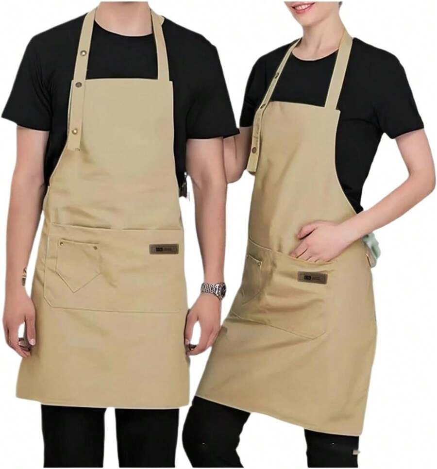 1PC Black Chef Apron – Heavy-Duty, Adjustable & Stain-Resistant – Designed For Cooking, Grilling, Baking, And Food Service – Ideal For Home Kitchens, Restaurants, Cafes, Bars, And Salons - 卡其色 - 查看 1