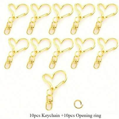 20个可爱心形钥匙扣，带龙虾扣 - （10个钥匙扣 + 10个开口环）实用日常钥匙扣，4种亮丽颜色可选 - 非常适合分享或个人收藏