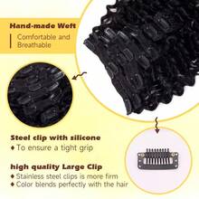 Deep Wave Clip Ins Human Hair Extensions For Women 8Pcs Cuticle Aligned Real Hair Curly Thick To Ends With 120g/Set 18 Clips - Natural Black - View 6