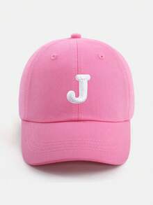 1pc Pink Letter Print Baseball Cap, Breathable & Comfortable For 1-5 Years Old Girls, Suitable For Spring/Summer Outdoor & Casual Wear, A-Z Letter Options - Dark Pink - View 26