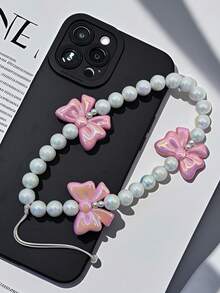 可爱蝴蝶结粉色珠光手机挂绳 1个 可爱珠光蝴蝶结手机挂绳 少女激光手机壳挂绳 复活节春季礼物 - 彩色 - 查看 4