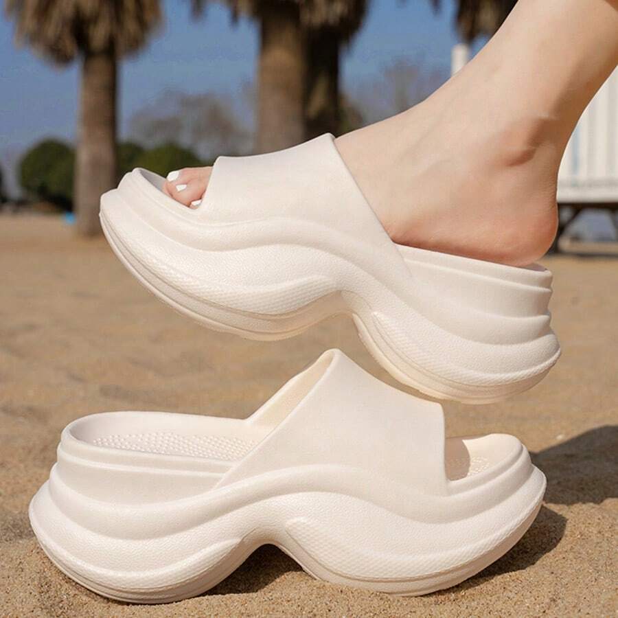 1 Pair Women's Slippers, New Outdoor Sandals, Thick-Soled Elevated Slide Sandals, Summer Women's Non-Slip Beach Flip Flops - Multicolor - View 1