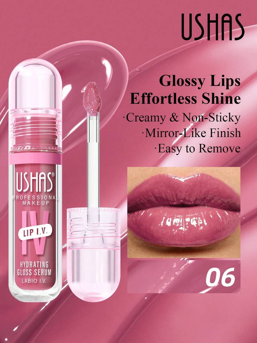USHAS 保湿唇彩，镜面般光泽，滋养不粘腻配方，保湿不干燥，持久显色不晕染，适合所有肤质 - #06 - 查看 1