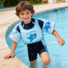 1pc Pink & Blue Children's Swimming Buoyancy Vest, Thickened Polyester Material With 4 Pattern Options, Swimming Training Floats For Toddlers, Girls & Boys, With Water Wings And Shoulder Straps - Multicolor - View 9