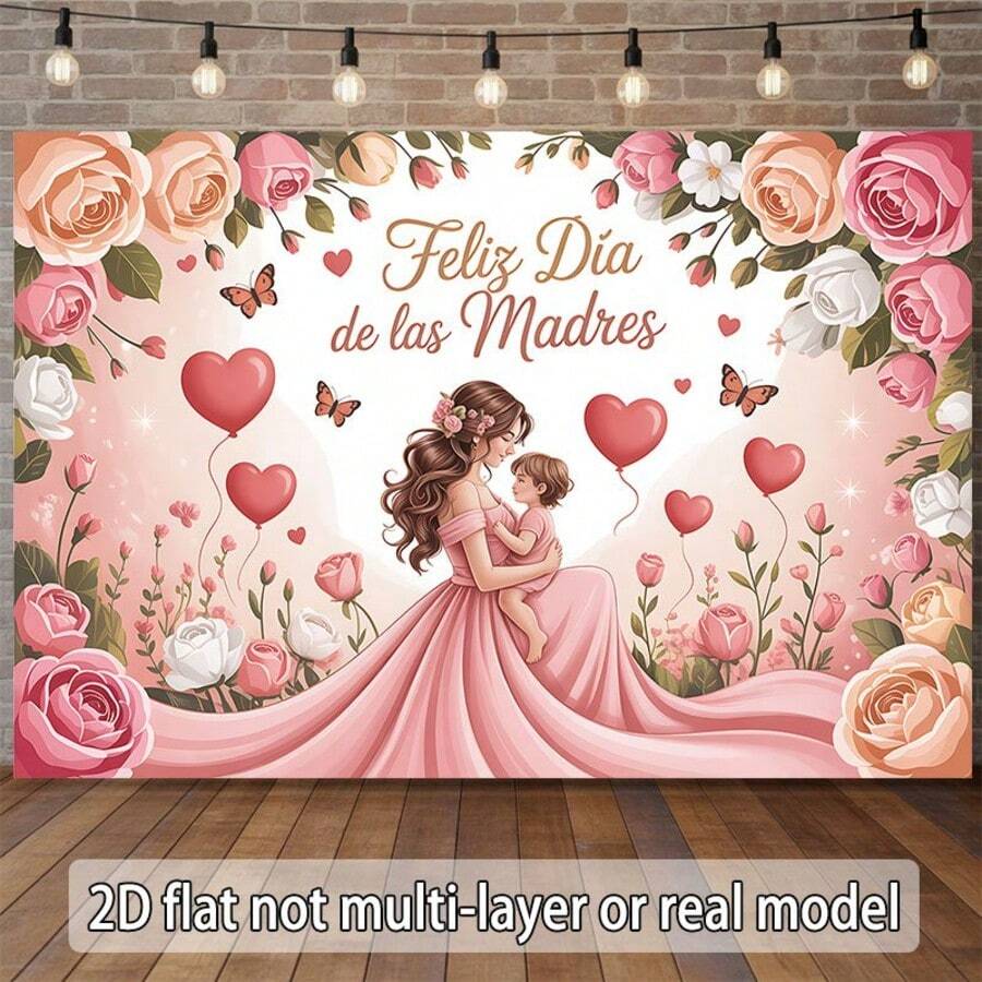 1pc 2D Flat Mother's Day Banner With Flowers And Hearts, Suitable For Weddings, Parties, Milestone Celebrations, Ceremonies And Seasonal Decorations. Great For Entrance And Room Decor - 5 - View 1