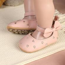 1 par de zapatos planos de niña con diseño de lazo, corazón y flor, de punta redonda, versátiles para primavera y otoño - Rosa - Ver 8