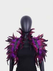 1根天然黑色羽毛，手工多层缝制，搭配弹性肩带，蓬松的3D羽毛设计，厚实质感，层次分明，颈部和肩部的羽毛延伸部分模仿乌鸦/恶魔的翅膀形状 - 彩色 - 查看 10