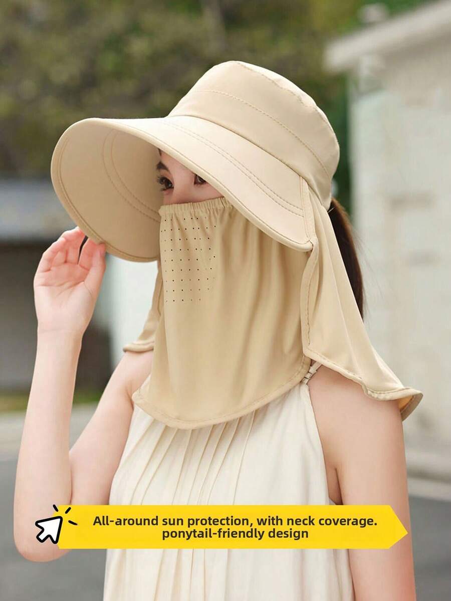 Women's Summer Sun Protection Wide Brim Bucket Hat, 3-In-1 Neck Cover Face Mask, Breathable UV Protection Sun Hat - Sun Hat - View 1