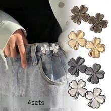 4sets Invisible Adjustable Lucky Clover Belt Detachable Non Stitching Button Small Flower Belt With Large Waist Decoration And Small Waist Reduction Tool Jeans Belt Pin - A - View 2