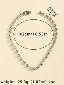 1pc Stainless Steel Beaded Chain Necklace, Fashionable Minimalist Versatile For Men - Beaded Necklace - View 3