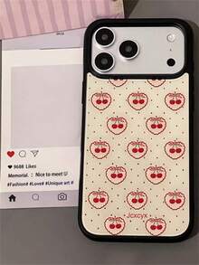 Aesthetics Cute Heart Bow Cherrys Polka Dot Phone Case Compatible With IPhone 17 Pro Max 17 Pro 17 16 Pro Max 16 Pro 16 15 Pro Max 15 Pro 14 Pro Max 14 Pro 13 12 Pro Max 11 16 15 14 Plus Black Soft Bumper Shockproof Back Cover - Cherry - View 3