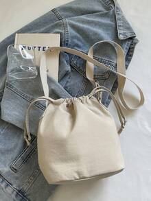 1pc Drawstring Closure Casual Bucket Shoulder Bag, Suitable For Teenagers, All Season Daily Use - A - View 6