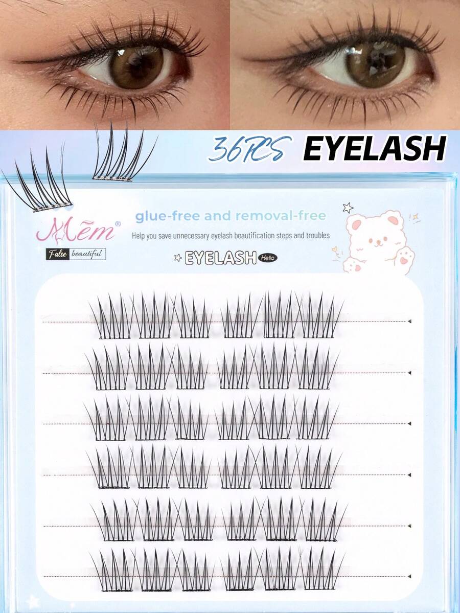 36片免胶偶像假睫毛，大容量！免胶自粘式下垂偶像假睫毛，单簇无需胶水，新手友好型假睫毛