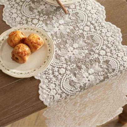 1 chiếc, kích thước 33cm*100cm, 33cm*180cm, 33cm*270cm, khăn trải bàn ren thêu kiểu Pháp lãng mạn màu trắng, khăn trải bàn ren thanh lịch dùng cho tủ TV, bàn cà phê, khăn phủ đàn piano, trang trí tiệc cưới, lễ hội.
