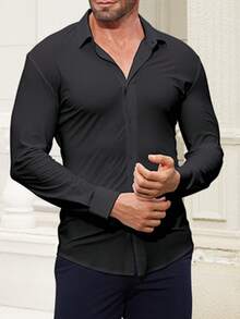 Men's Muscle Fit Button Down Shirts Dress Shirts Long Sleeve Wrinkle Free Moisture Wicking 4-Way High Stretch Super Soft Casual Button Down Shirts - màu đen - Xem 2