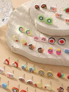 36件/套 时尚可爱仿真食物蛋糕、糖果、冰淇淋甜筒耳钉，款式随机 - 彩色 - 查看 4