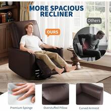Silla reclinable giratoria de 360 ° con soporte lumbar - Silla mecedora manual de cuero PU ergonómica para guardería, sala de estar, dormitorio, oficina en casa - Marrón oscuro - Ver 7