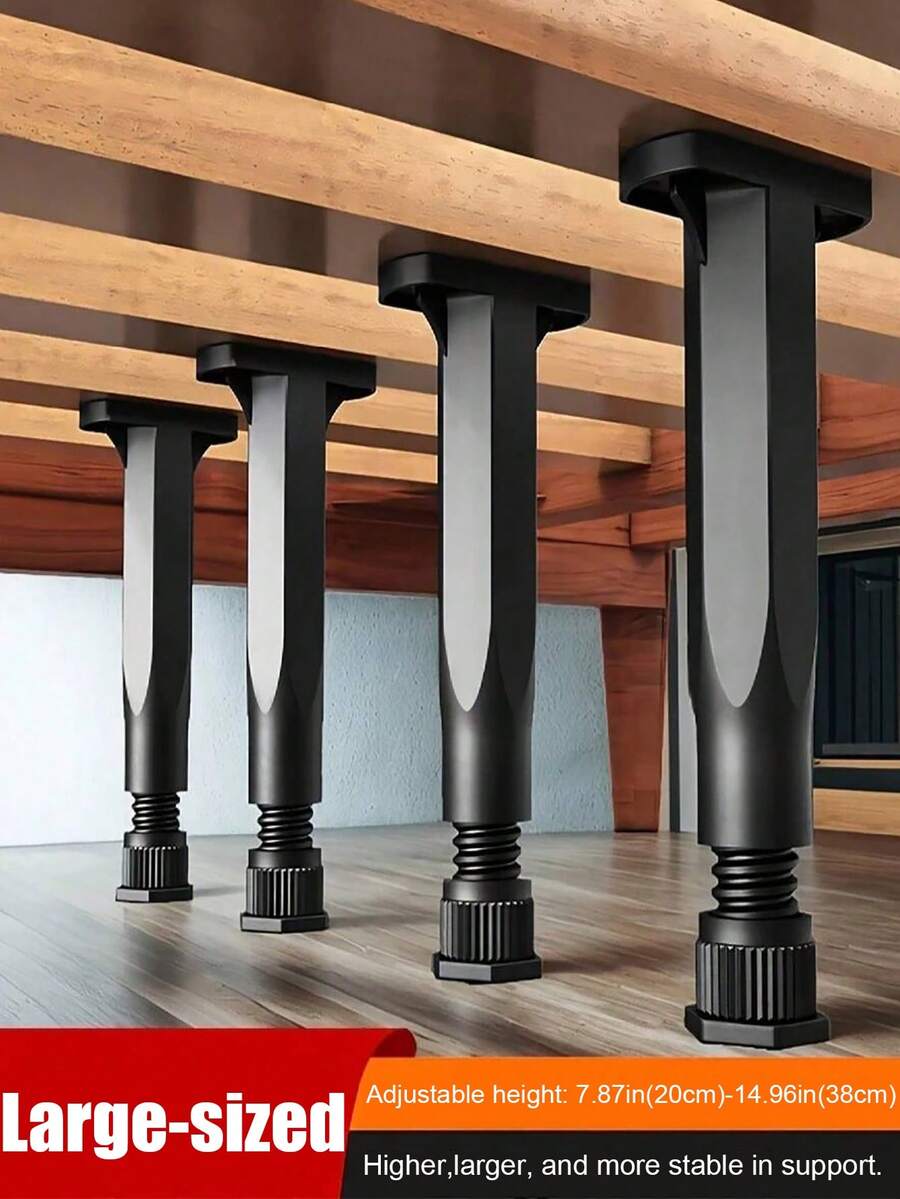 4pcs Adjustable Bed Frame Support Legs, Heavy Duty Support Legs For Center Bed Frame, Extra Durable Plastic Steel Furniture Feet, Suitable For Large Beds, Sofas And Tables, Height Adjustable (5.118 Inches - 14.96 Inches)