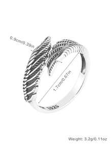 1枚S925纯银经典复古羽毛戒指，男女皆宜，可作万圣节装扮及礼物 - 復古銀色 - 查看 7