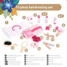 木制化妆玩具套装，适合小女孩角色扮演游戏，逼真的化妆美容玩具套装，适合作为生日礼物 - 彩色 - 查看 7