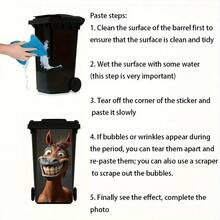 1pc 2D Flat Self-Adhesive Trash Can Sticker,Funny Smiling Horse Trash Can Sticker, Waterproof PVC Wheelie Bin Decal For Outdoor Home Decor, Creative Trash Can Decoration, Suitable For Wall And Kitchen Decor, Home Organization, PVC Material, Easy To Peel And Stick, Flat Art Sticker, Kitchen Storage - A - View 5
