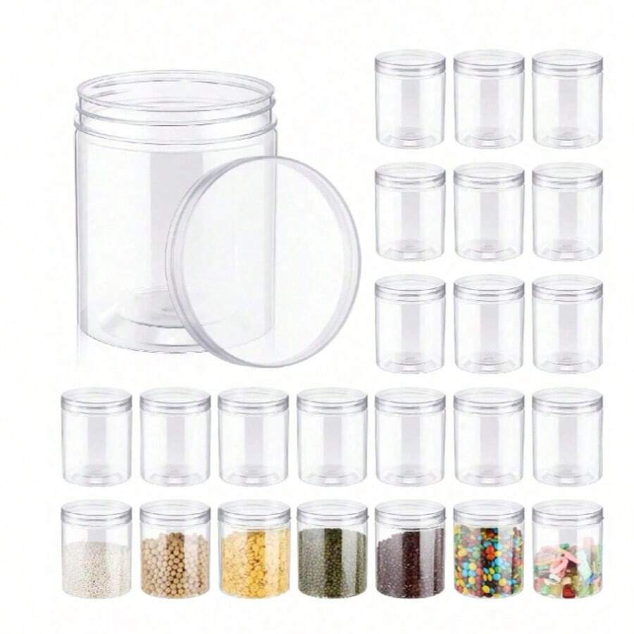 3pcs Transparent Plastic Jars With Lids, Round Containers Suitable For Slime Storage, DIY Craft Storage, Jewelry Sample Accessory Storage - Clear - View 1