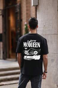 Retro Racing Car T-Shirt With Print #95, Casual Men's Top With Crew Neck, Street Style. - Black - View 2