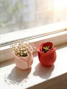 1pc Plastic Rose Pot(Pick/Red), Vases For Centerpiece,Vintage Style, Mini Plastic Succulent Planters,With Delicate Petal Details, Permeable And Well-Draining, Suitable For Desktop And Balcony Decoration, Everyday Gardening, Suitable For All Seasons, Perfect For Succulent Planters, Room Decoration, Mother's Day Gift, And A Summer Essential. - Multiple Styles - View 5