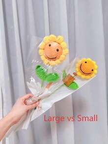 1pc & 5pcs Handmade Crochet Sunflower, Eternal Artificial Woven Sunflower, Knitted Lifelike Sunflower, Preserved Flower, Best Gift For Birthday, Wedding, Graduation, Father's Day, Mother's Day, Teacher's Day. Suitable For Home Decor In Restaurant, Living Room, Bedroom, Also Ideal For Holiday Gifts And Party Decoration. Optional Handbag Gift Packaging Available. - Orange - View 7