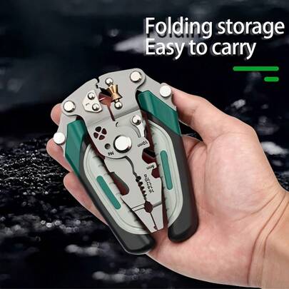 Multifunctional Electrician Wire Stripper - Foldable, Stripping, Cutting And Crimping Multipurpose Tool, Non-Slip Handle, Metal Structure