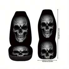 Skull Print Car Seat Cover, Breathable Icy Silk Fabric, Universal For Car, SUV, Sedan, All Season, Washable - Multicolor - View 3