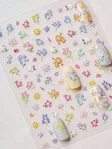 1 pieza Pegatina de arte de uñas 5D con flores, patrón de pintura de flores de primavera, calcomanías de uñas con flores silvestres en relieve para decorar uñas, espejos de maquillaje, tazas de agua, fundas de teléfono y manualidades - vistoso - Ver 5