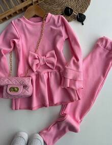 Flare Pants And Blouse Set With Bow Detail. - 粉色 - 查看 1