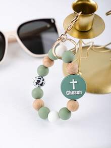 1pc Christian Beaded Bracelet Keychain - "Jesus, Coffee & Prayer" Silicone Bead Bracelet Keyring, Inspirational Religious Gift For Women - Multicolor - View 7