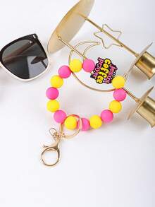 1pc Christian Beaded Bracelet Keychain - "Jesus, Coffee & Prayer" Silicone Bead Bracelet Keyring, Inspirational Religious Gift For Women - Multicolor - View 18