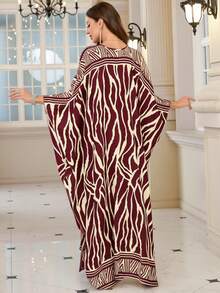 Women's Leopard Print Batwing Sleeve Loose Robe, Bohemian V-Neck Long Robe Dress Spring - Multicolor - View 2
