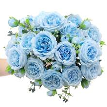 1/3 Bunch Artificial Light Blue Mixed Peony Flowers - Lifelike Faux Flowers With Realistic Petals And Stems, Suitable For Wedding Decor, Bridal Bouquet, Classroom Decoration, Home Vase Arrangement, Garden Party, Birthday Celebration, Valentine's Day And Graduation Gift - Baby Blue - View 4