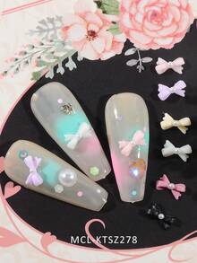 树脂蝴蝶结美甲饰品盒，可爱彩色仿珍珠蝴蝶结美甲装饰，DIY美甲用品及美甲宝石 - 彩色 - 查看 5