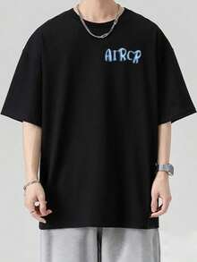Plus Size Plain Color T-Shirt, Letter Print T-Shirt, Suitable For Daily Commutes, Outdoor Activities In All Seasons. - Black - View 10