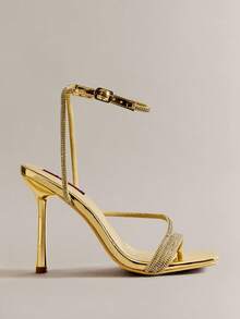 Hauture 女士交叉绑带水钻踝带优雅高跟鞋 - 香檳色 - 查看 1