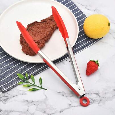 1pc Silicone Non-Slip Food Tongs, Heat Resistant Baking & Grilling Kitchen Tool