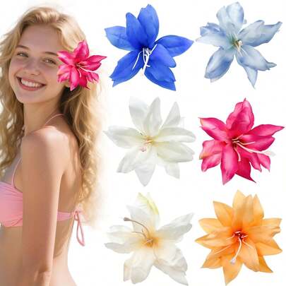 6 chiếc kẹp tóc hoa Hawaii cho nữ, kẹp tóc hình hoa Plumeria và dâm bụt nhiệt đới nhân tạo, thích hợp cho kỳ nghỉ biển, tiệc tùng, đám cưới, phong cách Boho.